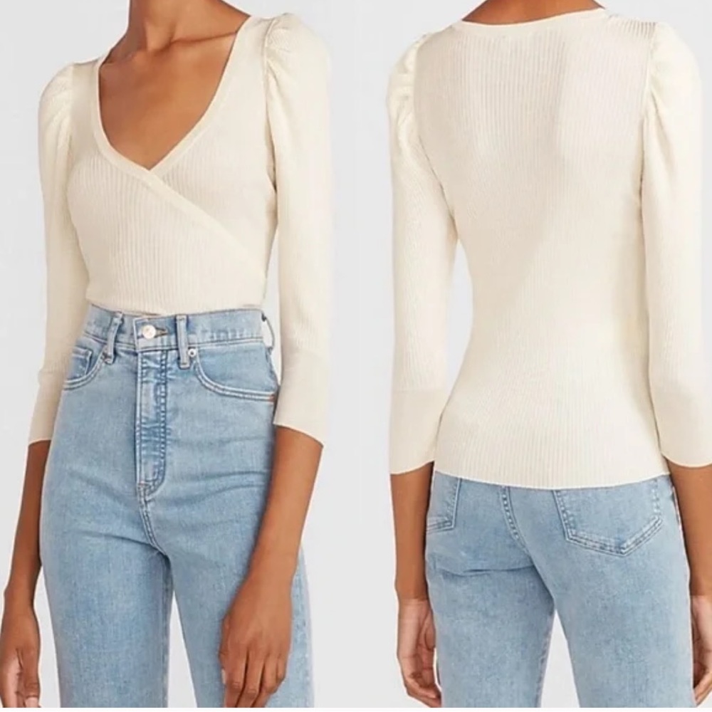 Express Wrap Front V Neck Top | Size L